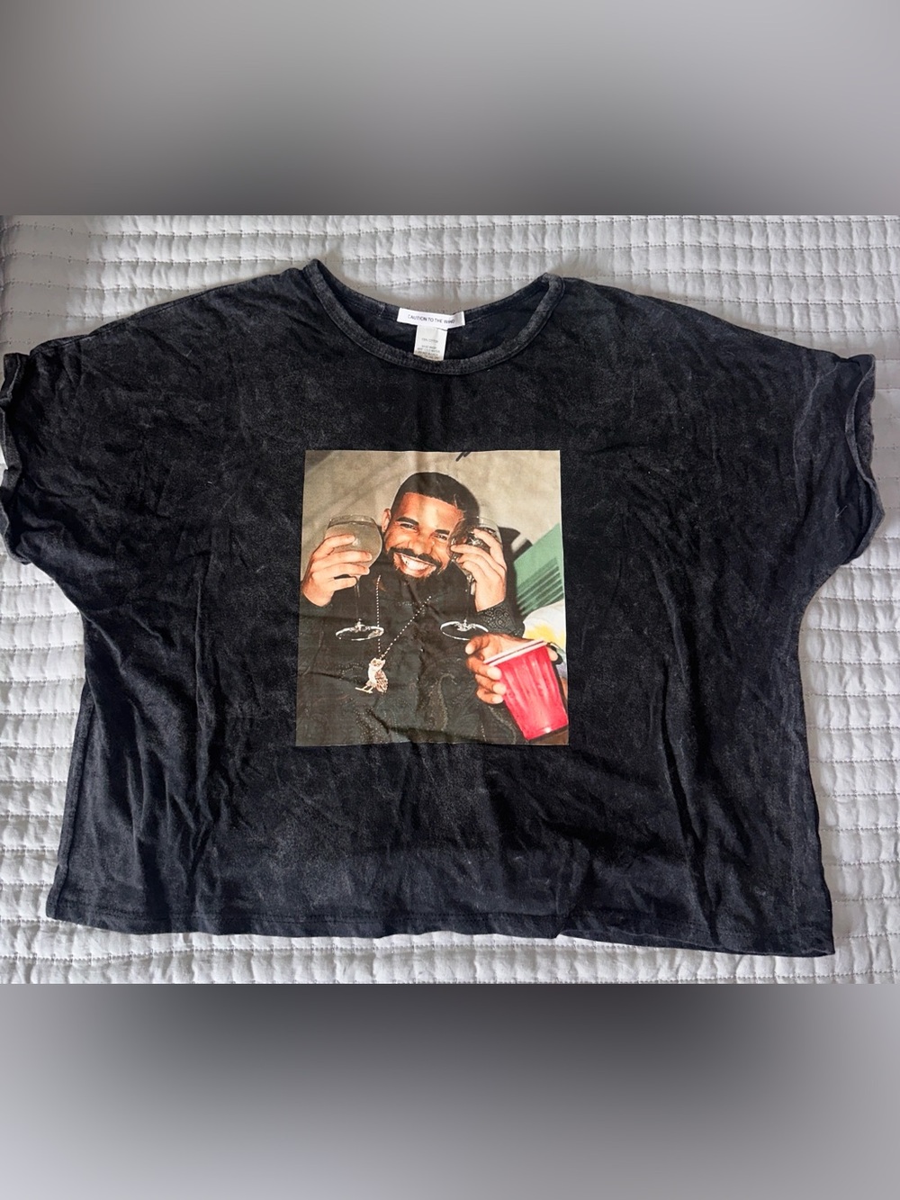 Black Graphic Drake Crop Tee